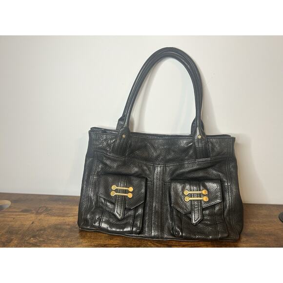 Polo Handbags - Polo Ralph Lauren Black Leather Tote Shoulder Bag Gold Hardware Classic